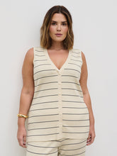 Hattie Stripe Knit Waistcoat Curve - Cream and Black