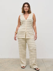 Hattie Stripe Knit Waistcoat Curve - Cream and Black