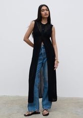 Helen Longline Open Knit Cardigan - Black