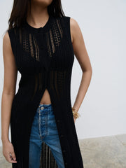 Helen Longline Open Knit Cardigan - Black