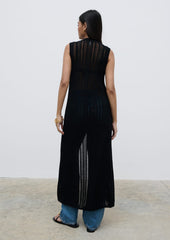 Helen Longline Open Knit Cardigan - Black