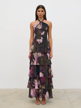 Hester Halter Neck Ruffle Maxi Dress - Purple and Khaki Ombre