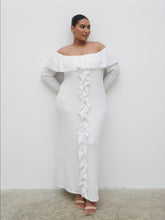 Hope Bardot Ruffle Jersey Maxi Dress Curve - Cream