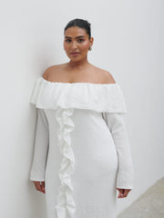 Hope Bardot Ruffle Jersey Maxi Dress Curve - Cream