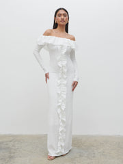 Hope Bardot Ruffle Jersey Maxi Dress - Cream