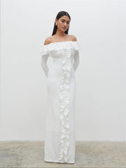 Hope Bardot Ruffle Jersey Maxi Dress - Cream