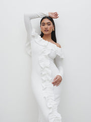 Hope Bardot Ruffle Jersey Maxi Dress - Cream