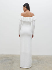 Hope Bardot Ruffle Jersey Maxi Dress - Cream