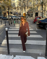 Daisy Wide Leg Knit Jumpsuit- Brown