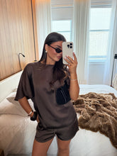 Breya Boxy Satin T-Shirt - Chocolate Brown