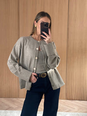 Elani Knit Cardigan and Cami Set - Mushroom