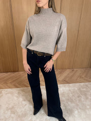 Carmel 3/4 Sleeve Grown Neck Knit Jumper - Beige