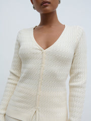 Iliana Cable Knit Cardigan - Cream