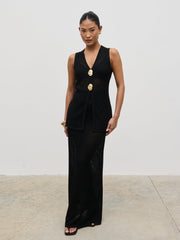 Imani Pointelle Knit Maxi Skirt - Black