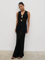 Imani Pointelle Knit Maxi Skirt - Black