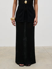 Imani Pointelle Knit Maxi Skirt - Black