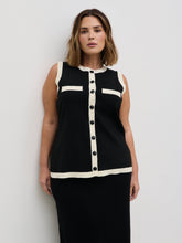 Indigo Contrast Knit Waistcoat Curve - Black and Cream