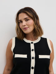 Indigo Contrast Knit Waistcoat Curve - Black and Cream