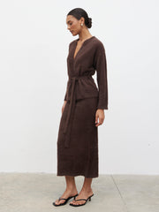 Isabella Fluffy Knit Tie Waist Cardigan - Chocolate