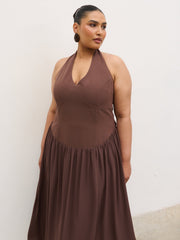 Isadora Drop Waist Maxi Dress Curve - Chocolate Brown