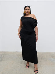 Janece Asymmetric Jersey Dress Curve - Black