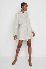 Jayda Sequin Cowl Neck Dress - Silver