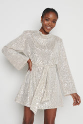Jayda Sequin Cowl Neck Dress - Silver