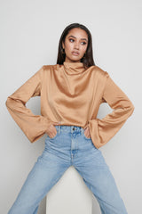 Jayda Cowl Neck Blouse - Brown