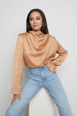 Jayda Cowl Neck Blouse - Brown