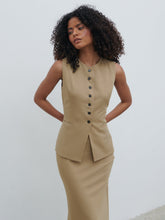 Jean Buttoned Down Waistcoat - Camel Beige