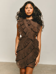 Joss Ruffle Mini Dress - Brown