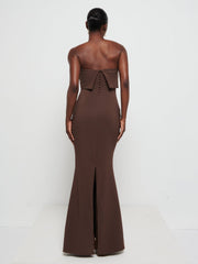 Julia Strapless Crepe Maxi Bridesmaid Dress - Chocolate