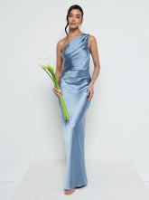 Juliet Ruched Maxi Bridesmaid Dress - Dusty Blue