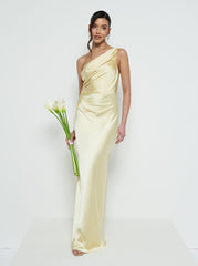 Juliet Ruched Maxi Bridesmaid Dress - Lemon