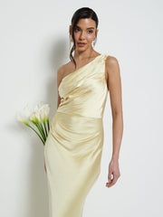 Juliet Ruched Maxi Bridesmaid Dress - Lemon