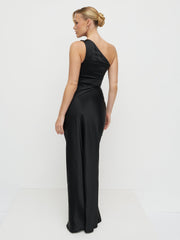 Juliet Ruched Satin Maxi Dress - Black