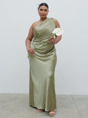 Juliet Ruched Maxi Bridesmaid Dress Curve - Matte Olive