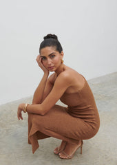 Juno One Shoulder Knit Midaxi Dress - Almond