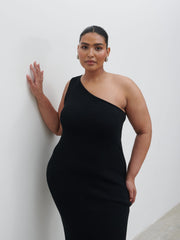 Juno One Shoulder Knit Maxi Dress Curve - Black