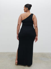Juno One Shoulder Knit Maxi Dress Curve - Black