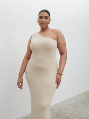 Juno One Shoulder Knit Maxi Dress Curve - Oatmeal