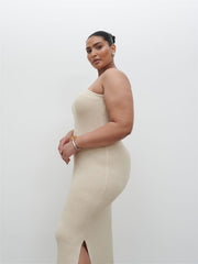 Juno One Shoulder Knit Maxi Dress Curve - Oatmeal