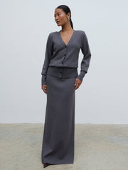 Justine Rib Knit Cardigan - Grey Marl