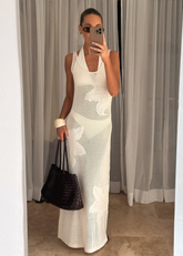 Kailani Floral Openwork Knit Dress - Cream
