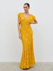 Katelynn Frill Jacquard Maxi Dress - Yellow Ochre