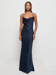 Keisha Maxi Satin Bridesmaid Dress - Matte Navy
