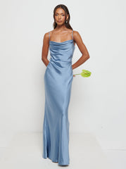 Keisha Maxi Satin Bridesmaid Dress - Dusty Blue