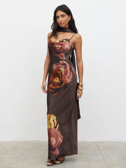 Keisha Scarf Maxi Dress - Large Scale Autumn Floral