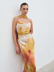 Keisha Scarf Maxi Dress - Pink and Yellow Ochre Floral