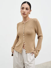 Kendall Rustic Button Down Knit Top - Tan